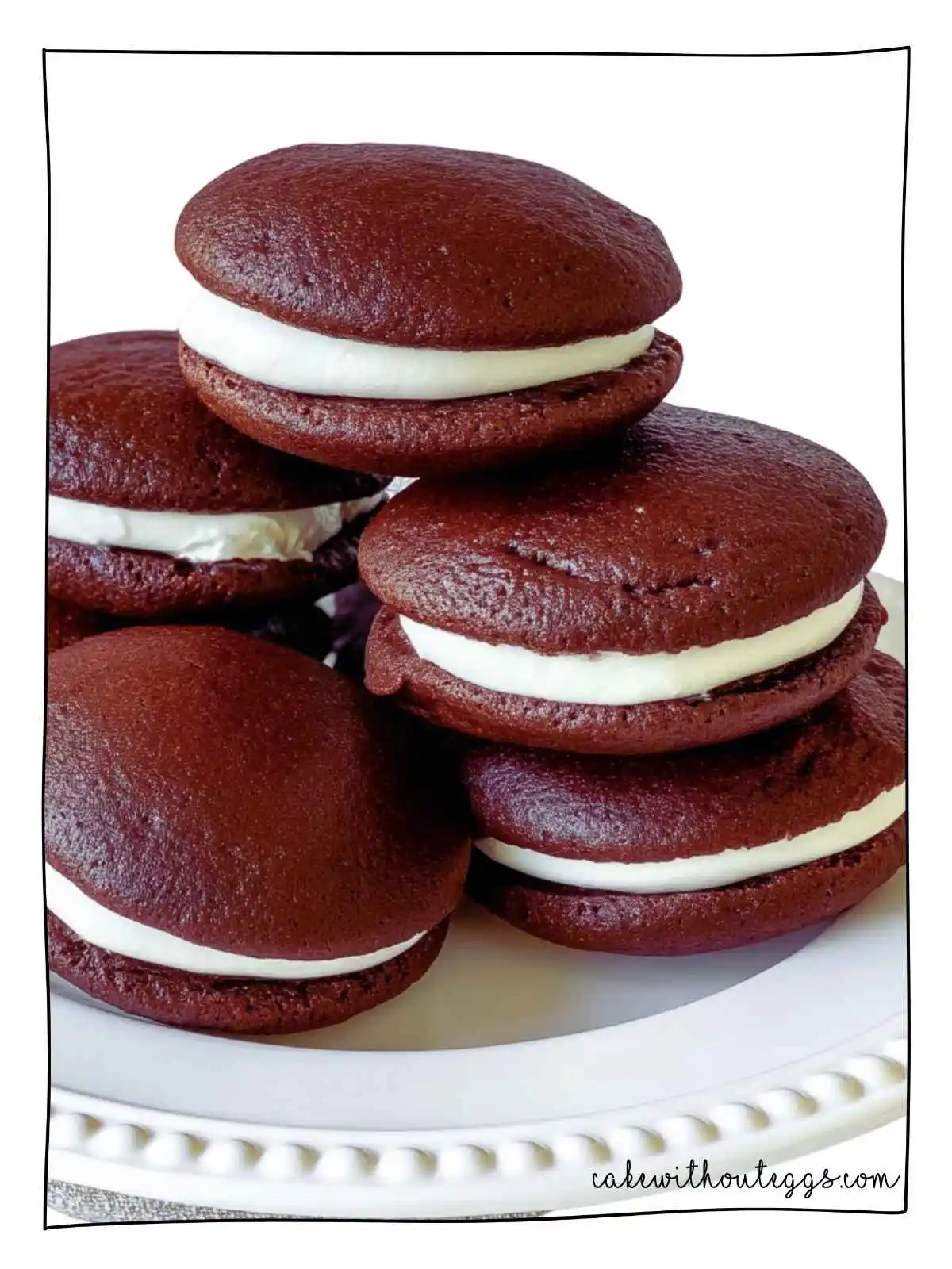 Easy Chocolate Whoopie Pies Stacked on Plate