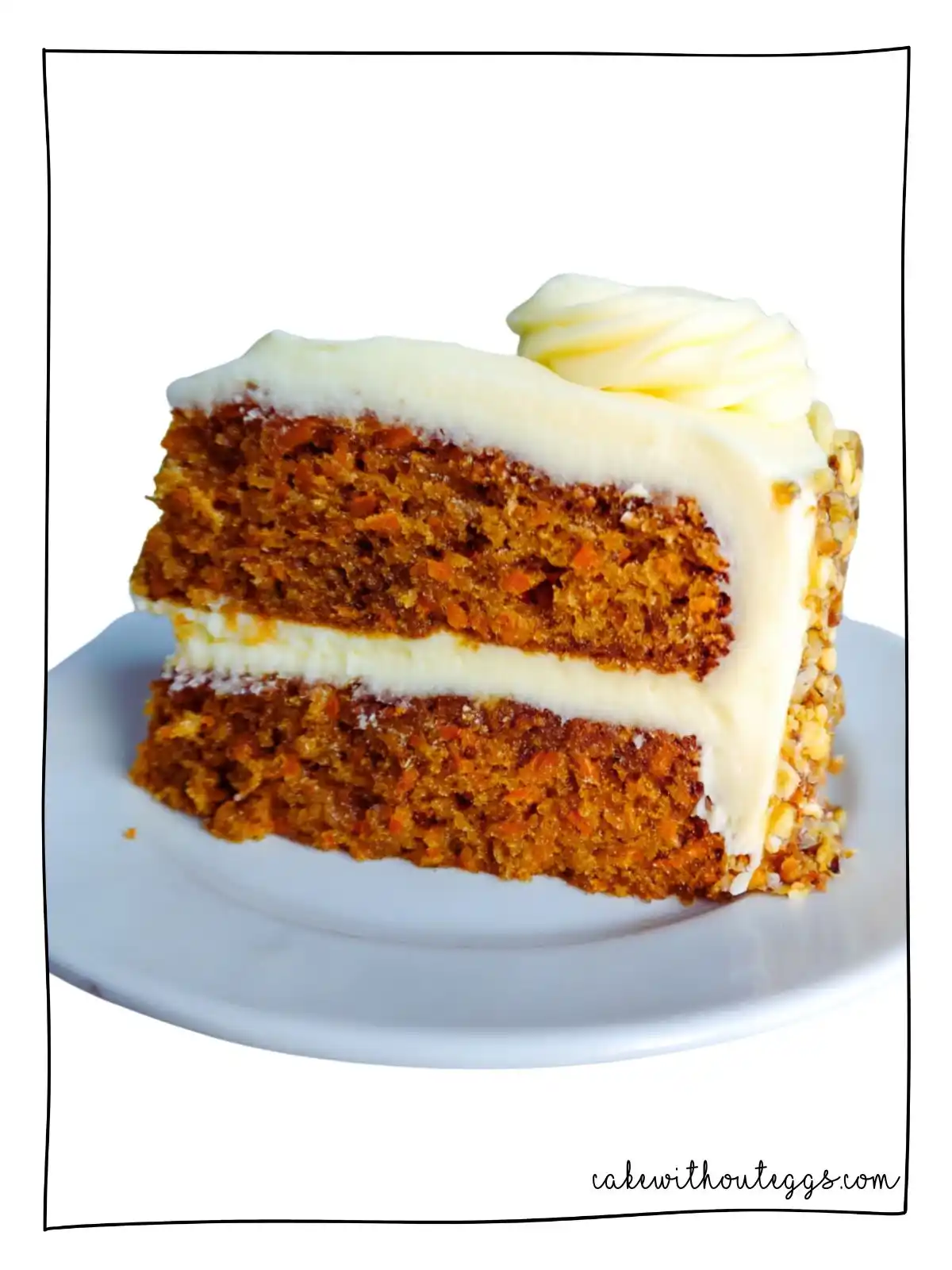 Eggless Carrot Cake Slice with Frosting and Nuts