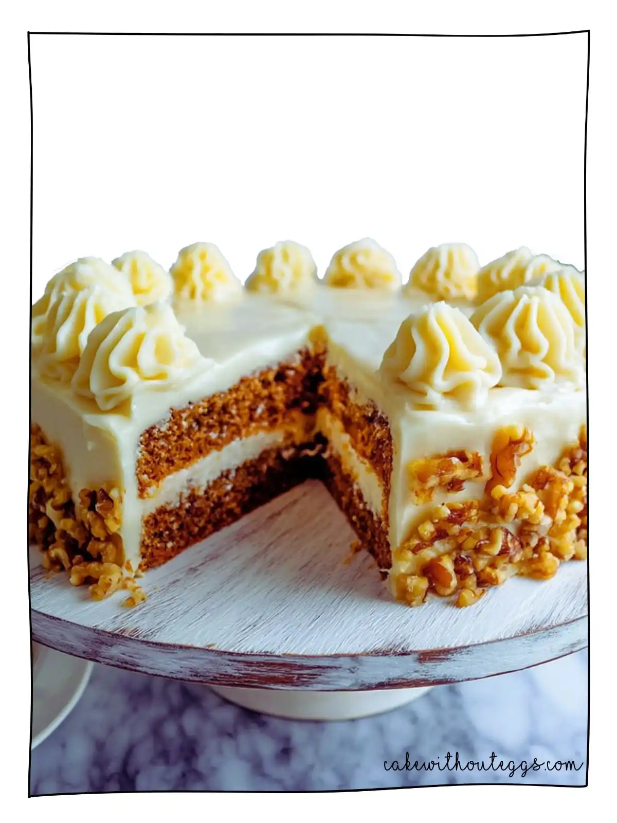 Eggless Carrot Layer Cake with Frosting and Walnuts