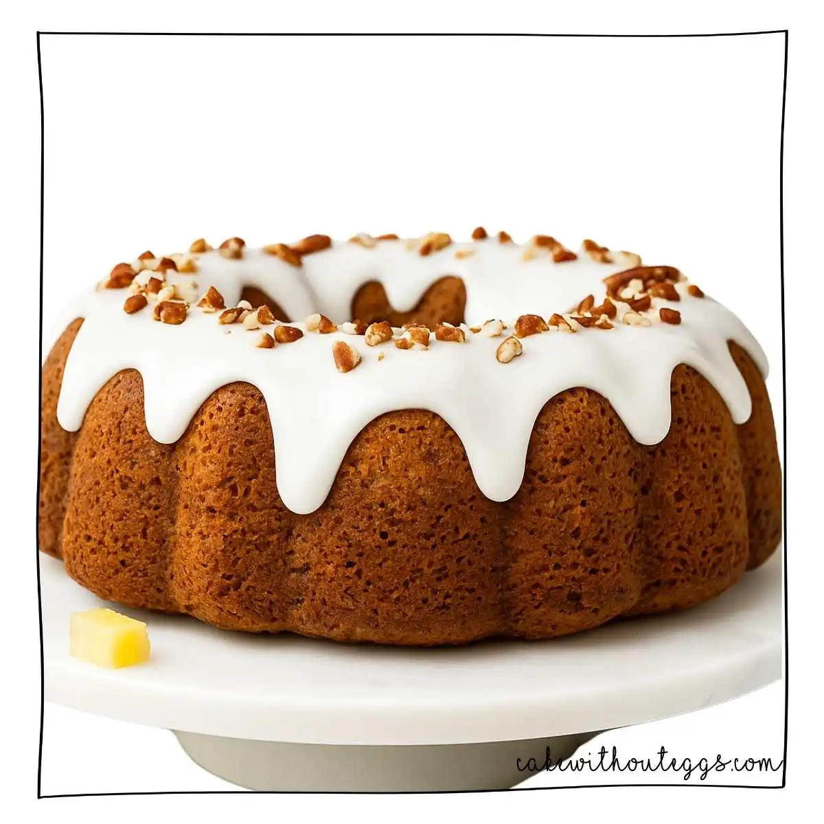 Eggless Hummingbird Bundt Cake with Pineapple Glaze and Pecans