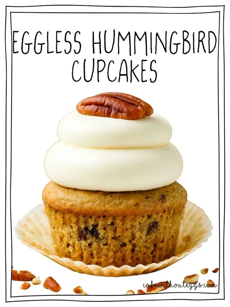 Eggless Hummingbird Cupcake with cream cheese frosting and pecan on top