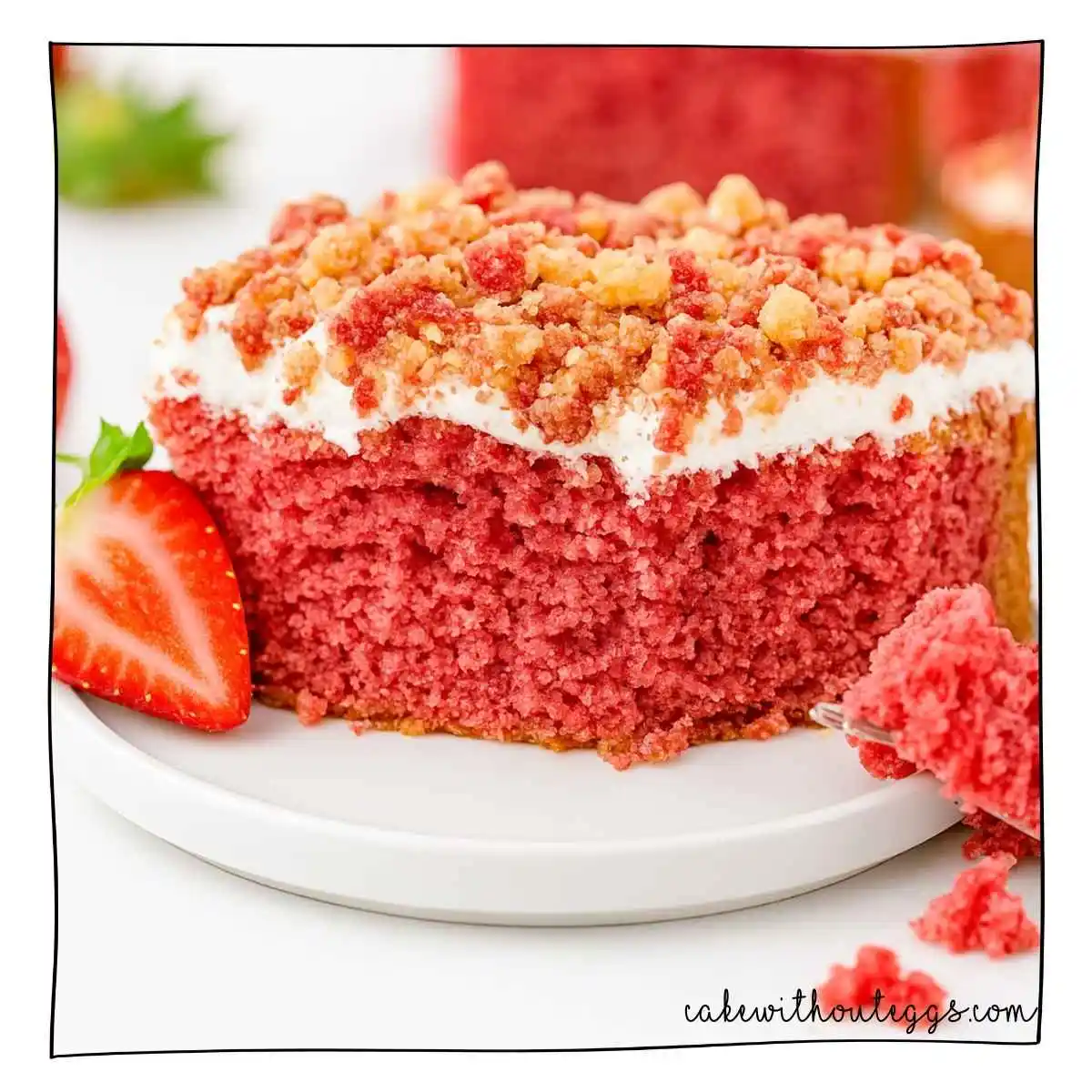 Eggless Strawberry Crunch Cake Slice with Crunch Topping