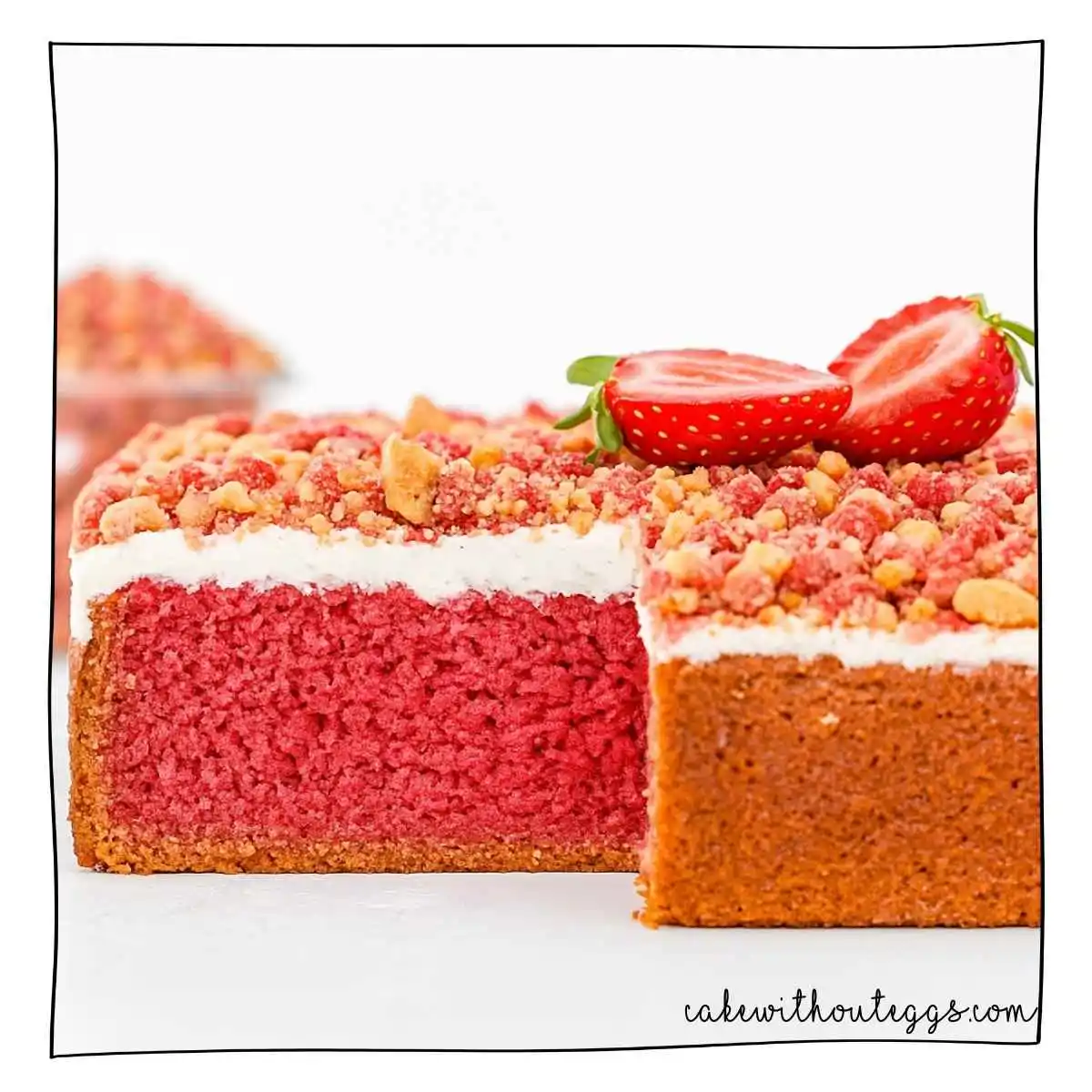 Whole Eggless Strawberry Crunch Cake with Crunch Topping